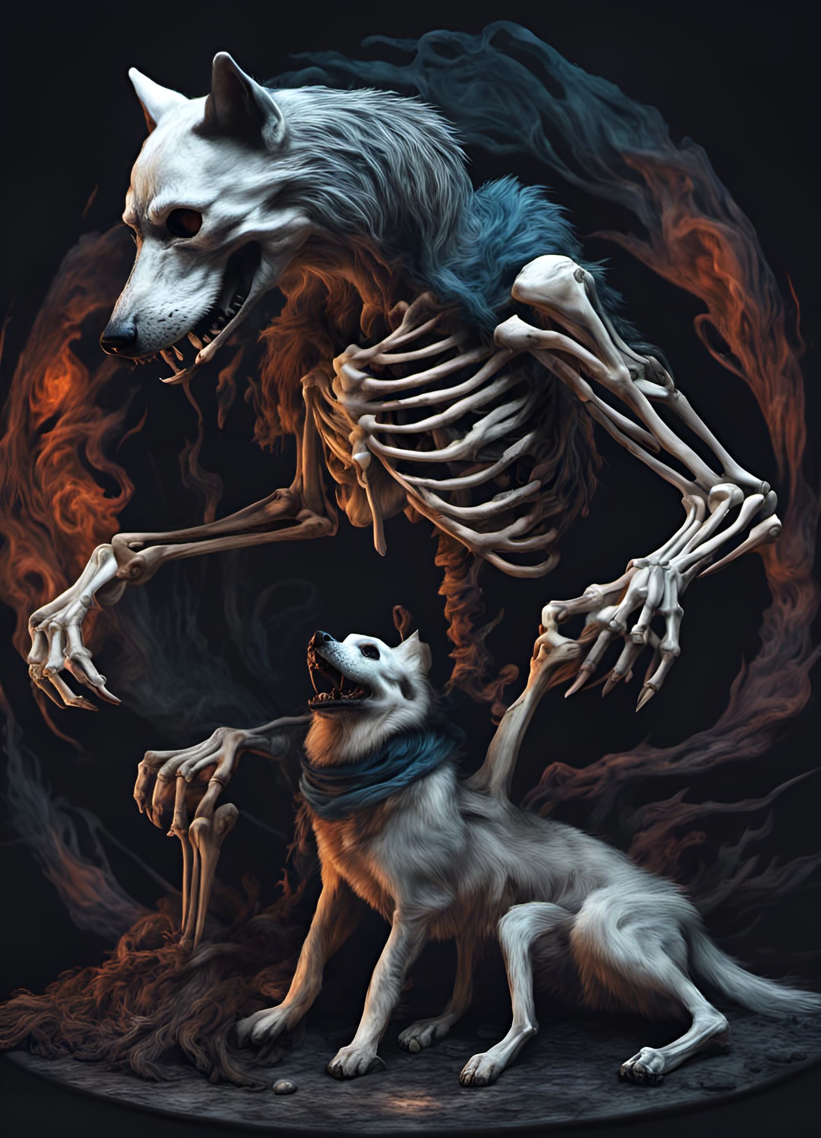 Dire wolf and his skeletal master