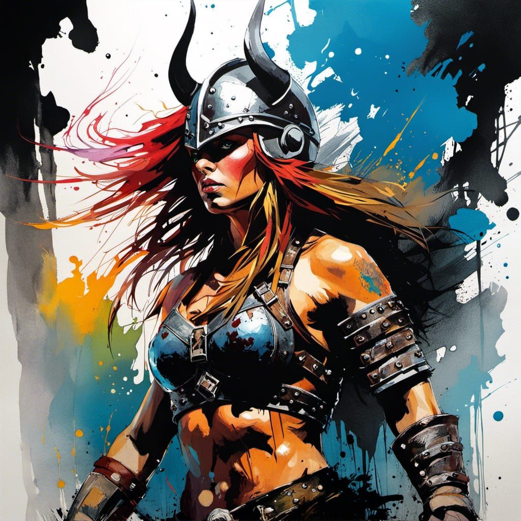 Viking Barbarian Woman in Detailed Oil Painting