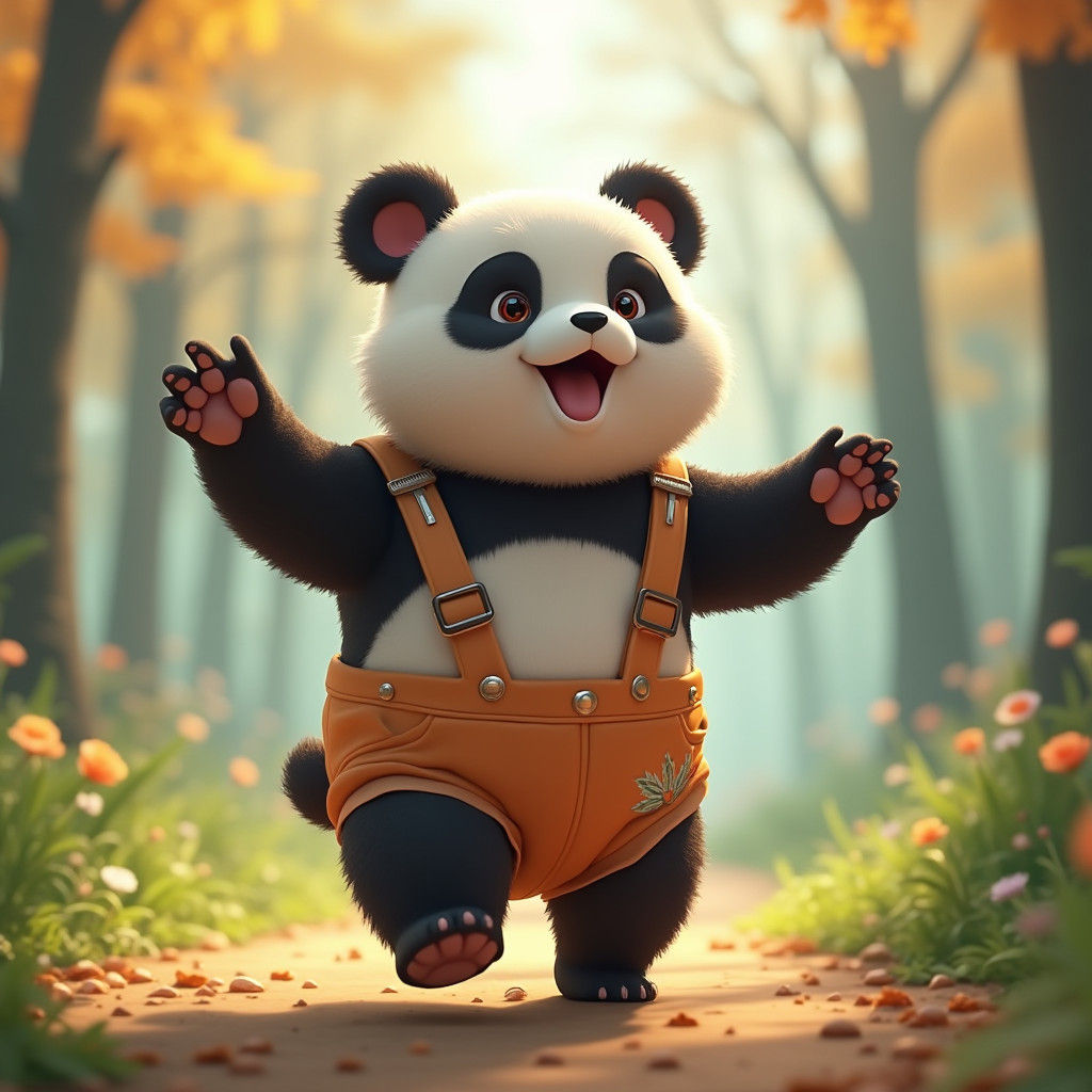 Cute Panda Dancing in Forest: Hyper-Realistic Digital Art