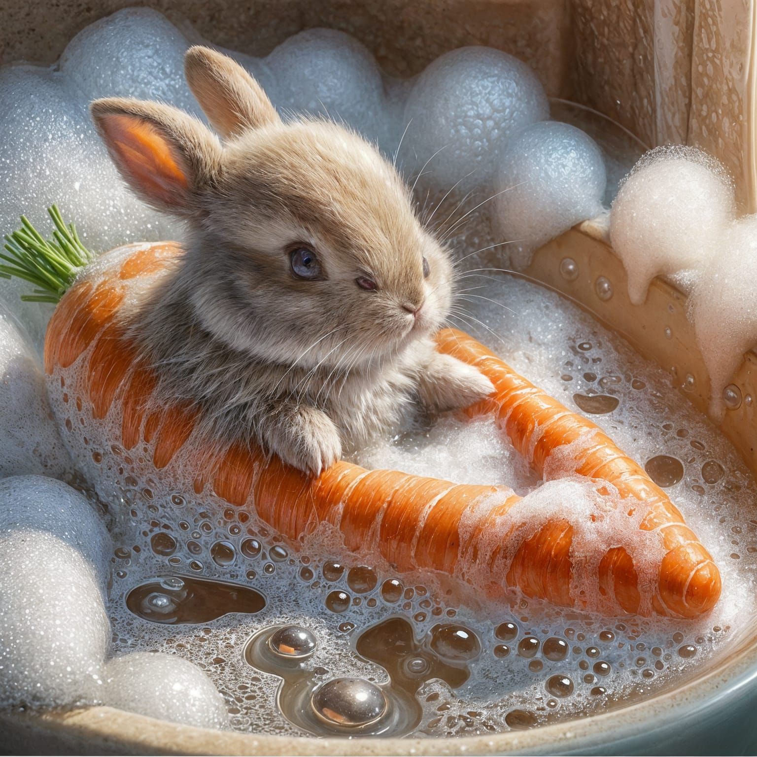 Adorable Bunny in Whimsical Carrot Boat Bath