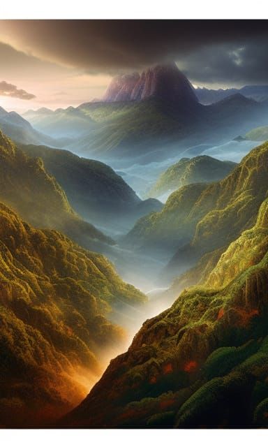 Iridescent Mountain Valley in Epic Digital Painting