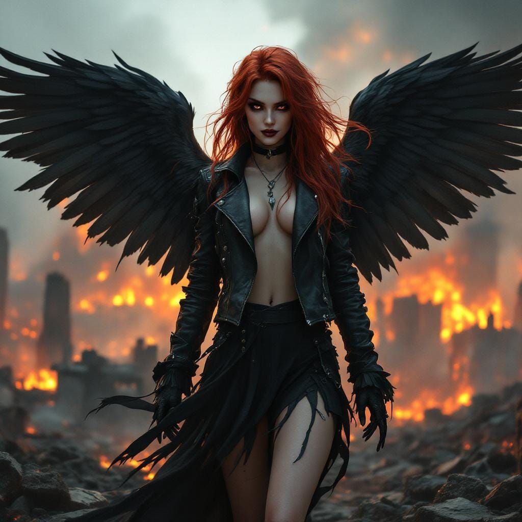 Cyberpunk Angel of Destruction in Dark Fantasy Style