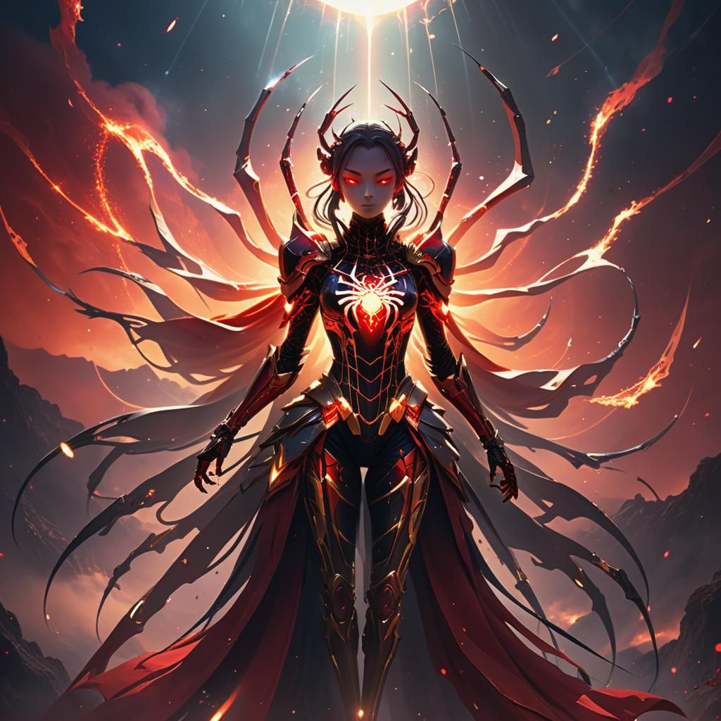 Cosmic Anime Spider Queen in Red Mist