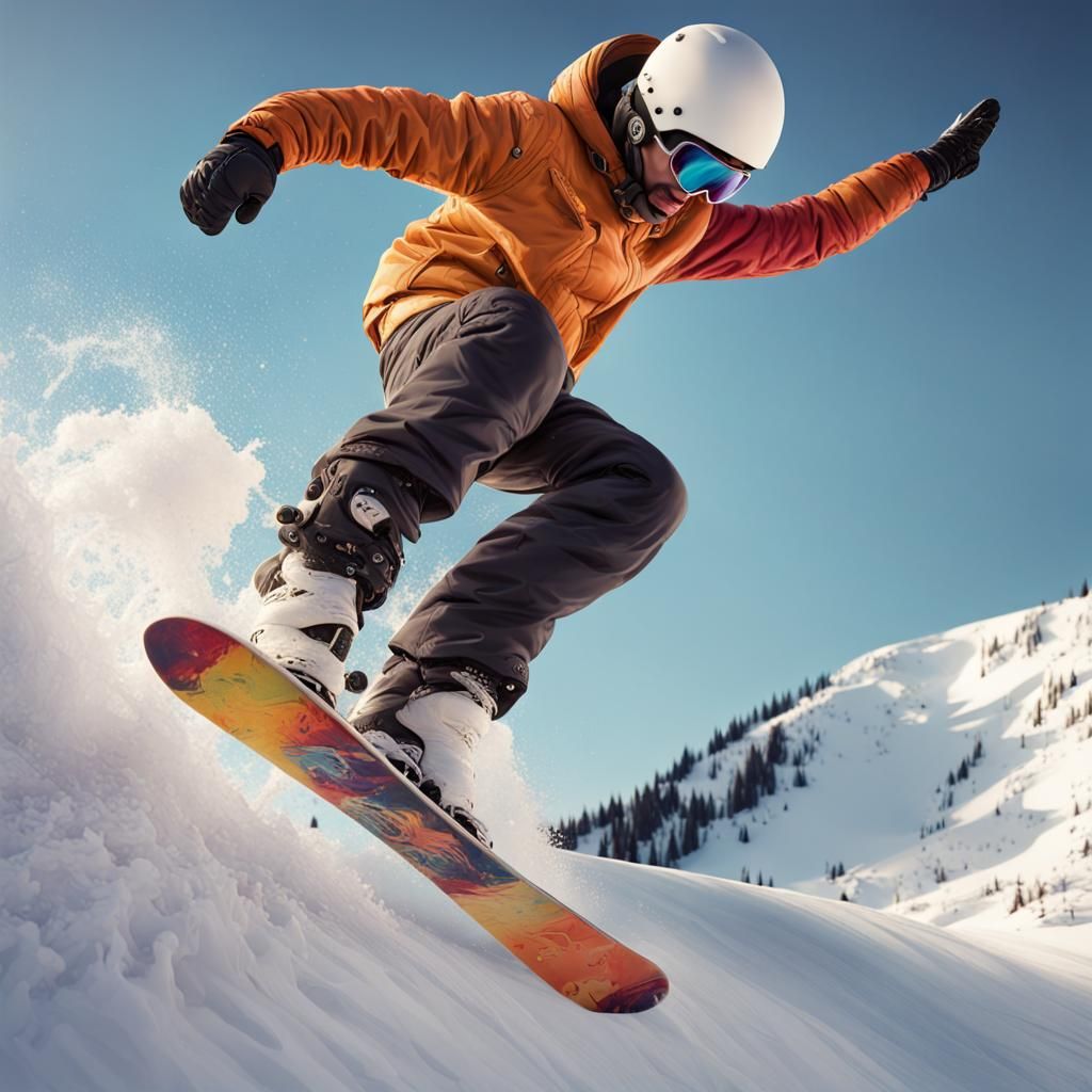 Hyperrealistic Snowboarder Somersault in Splash Art Style