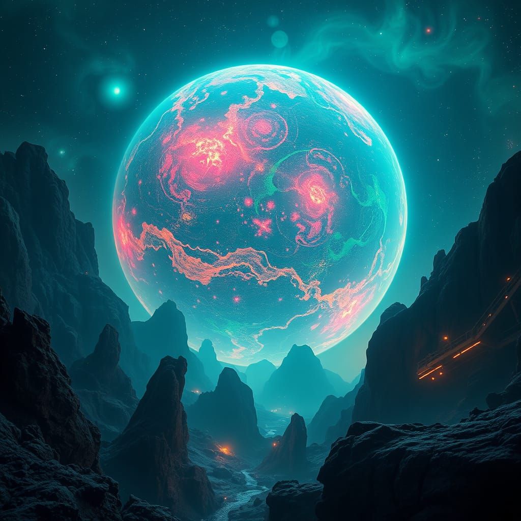 Bioluminescent Alien Planet in a Sci-Fi Style