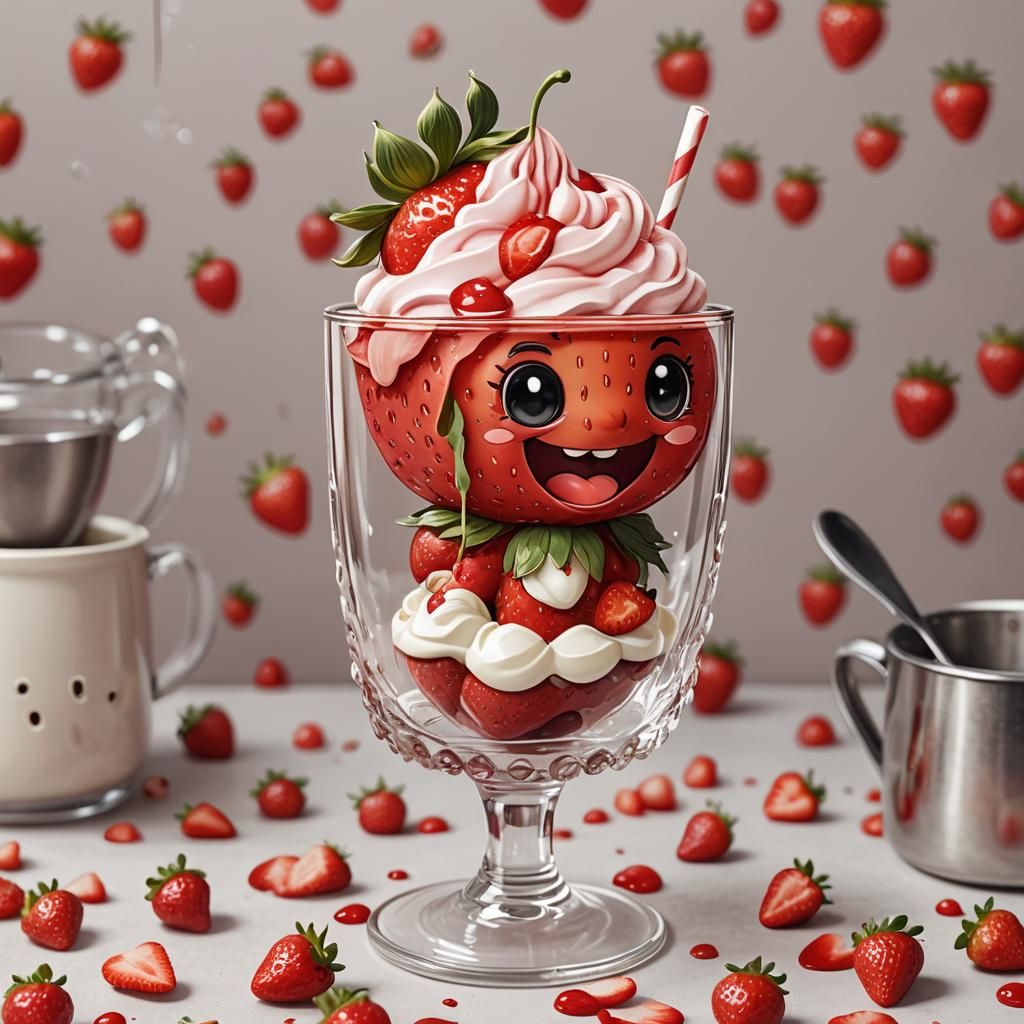 Smiling Strawberry Chibi in Dessert Glass