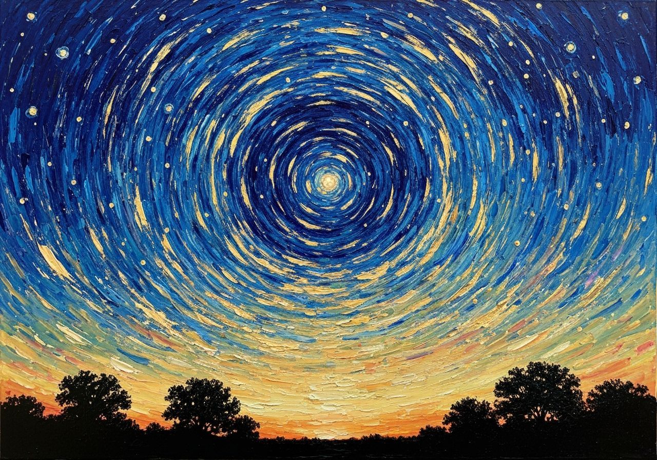 Swirling Starry Night Sky at Sunset