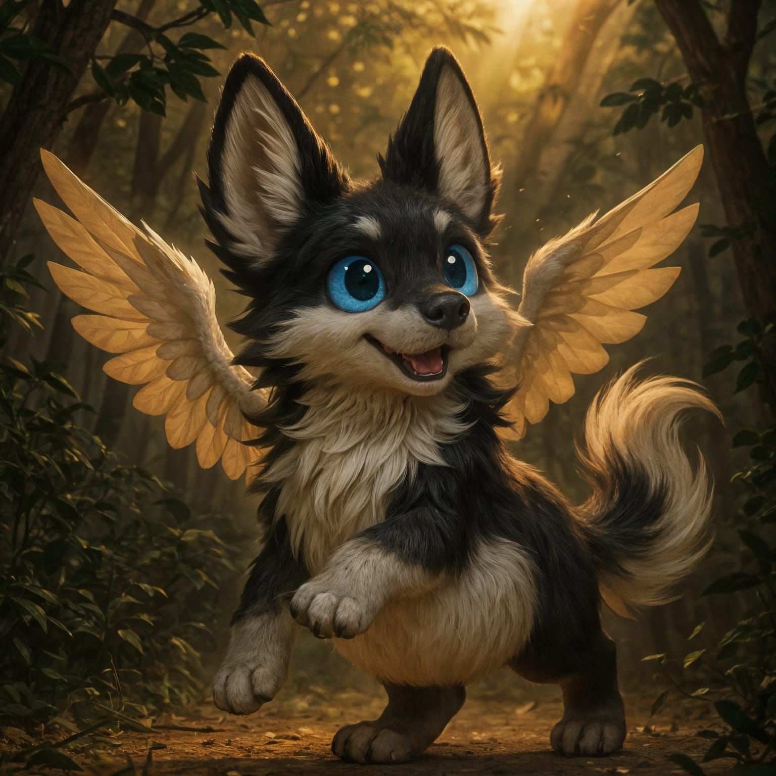 Adorable Winged Dragon Cub in Forest Glade