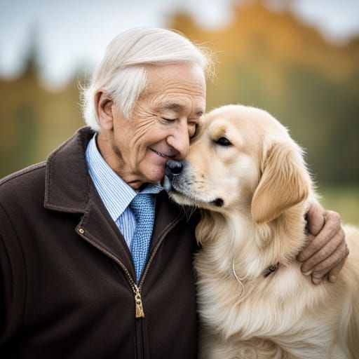 Emotional Embrace Between Man and Golden Retriever