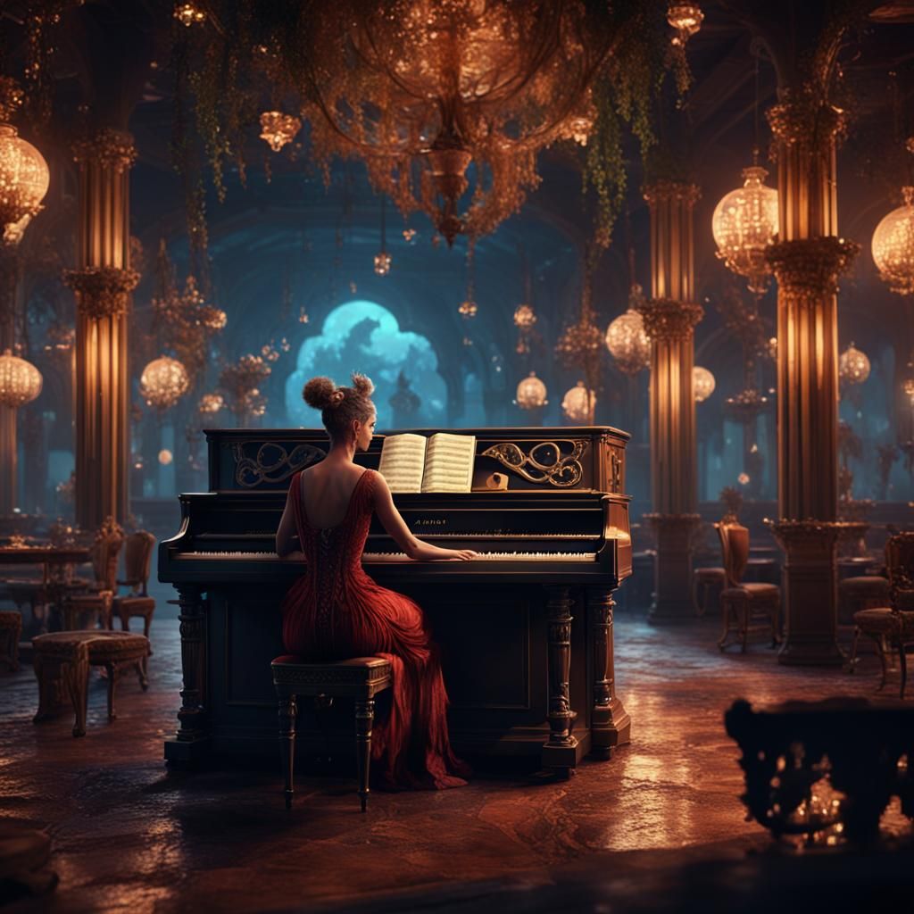 Satyr Plays Piano at Evening Club