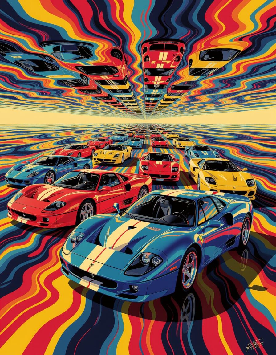 Retro Supercars Fusion: Rembrandt, Kandinsky, Giacometti Sty...