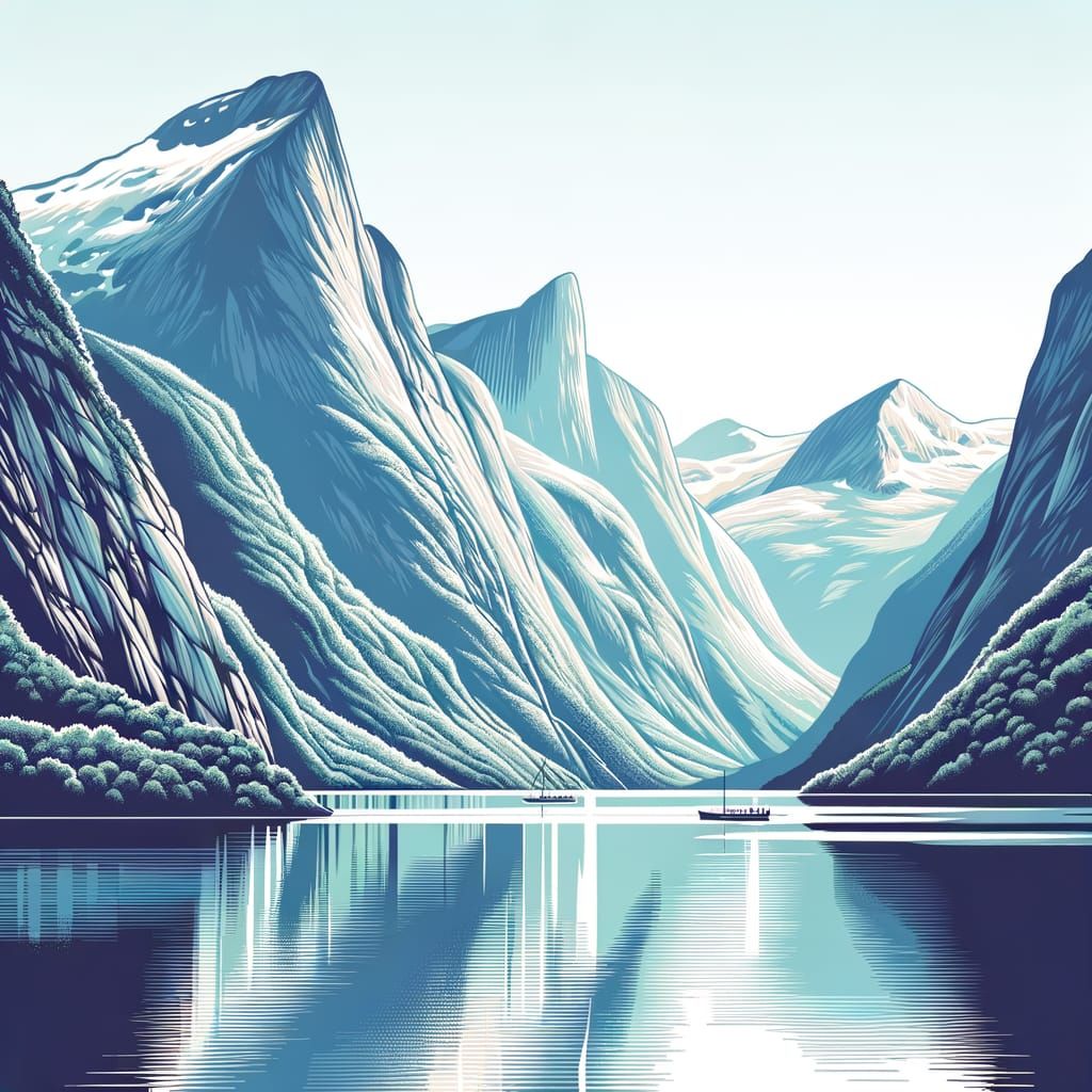 Flat Design Norway Fjord Landscape Travel Poster