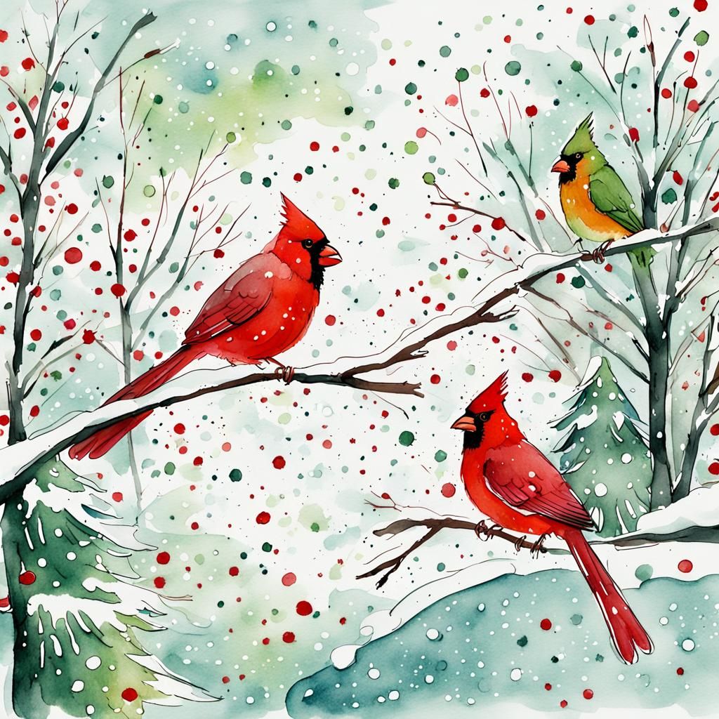Merry Cardinals in Whimsical Winter Wonderland