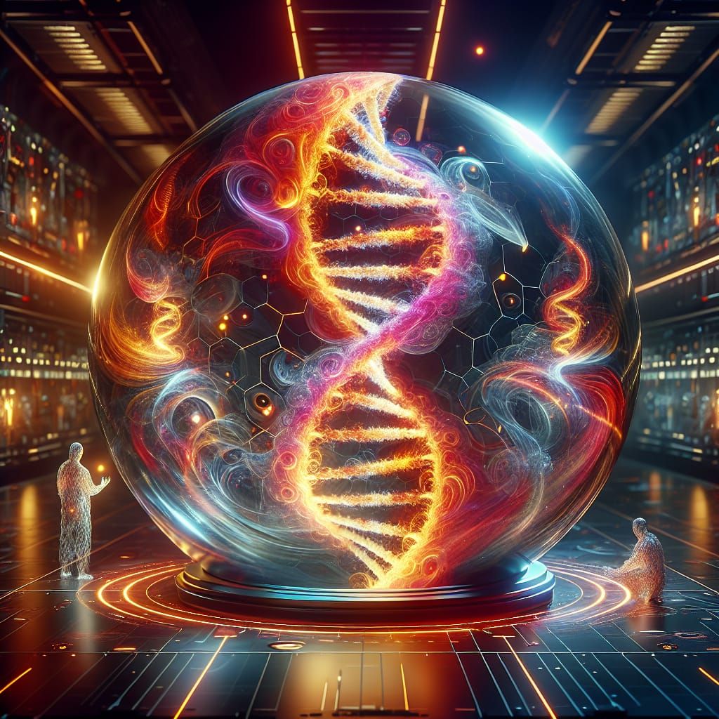 Blazing Fractal Flame DNA Strand in Glass Sphere