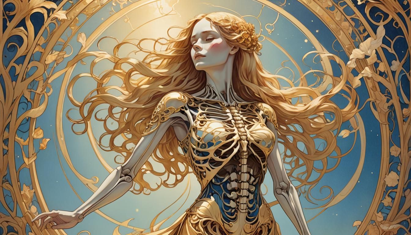 Ethereal Art Nouveau Female Figure in Golden Light