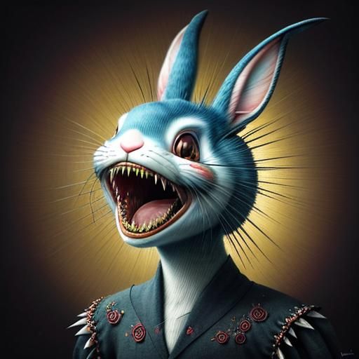 Surreal Giant Rabbit with Sharp Teeth in 3D