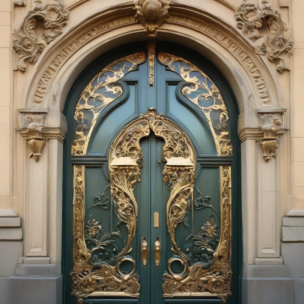 Ornate Art Nouveau Door in Sweden: Oil Painting