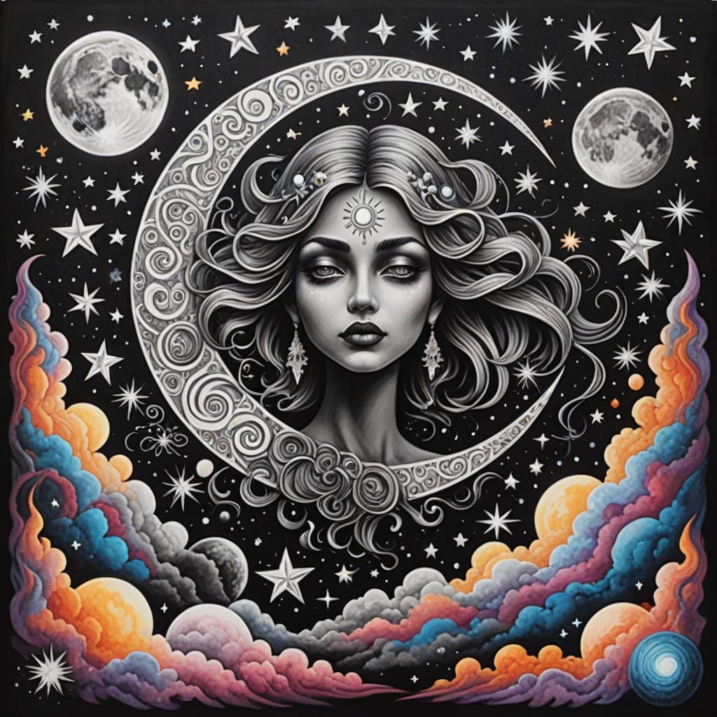 Cosmic Dreamscape in Hypnotic Charcoal