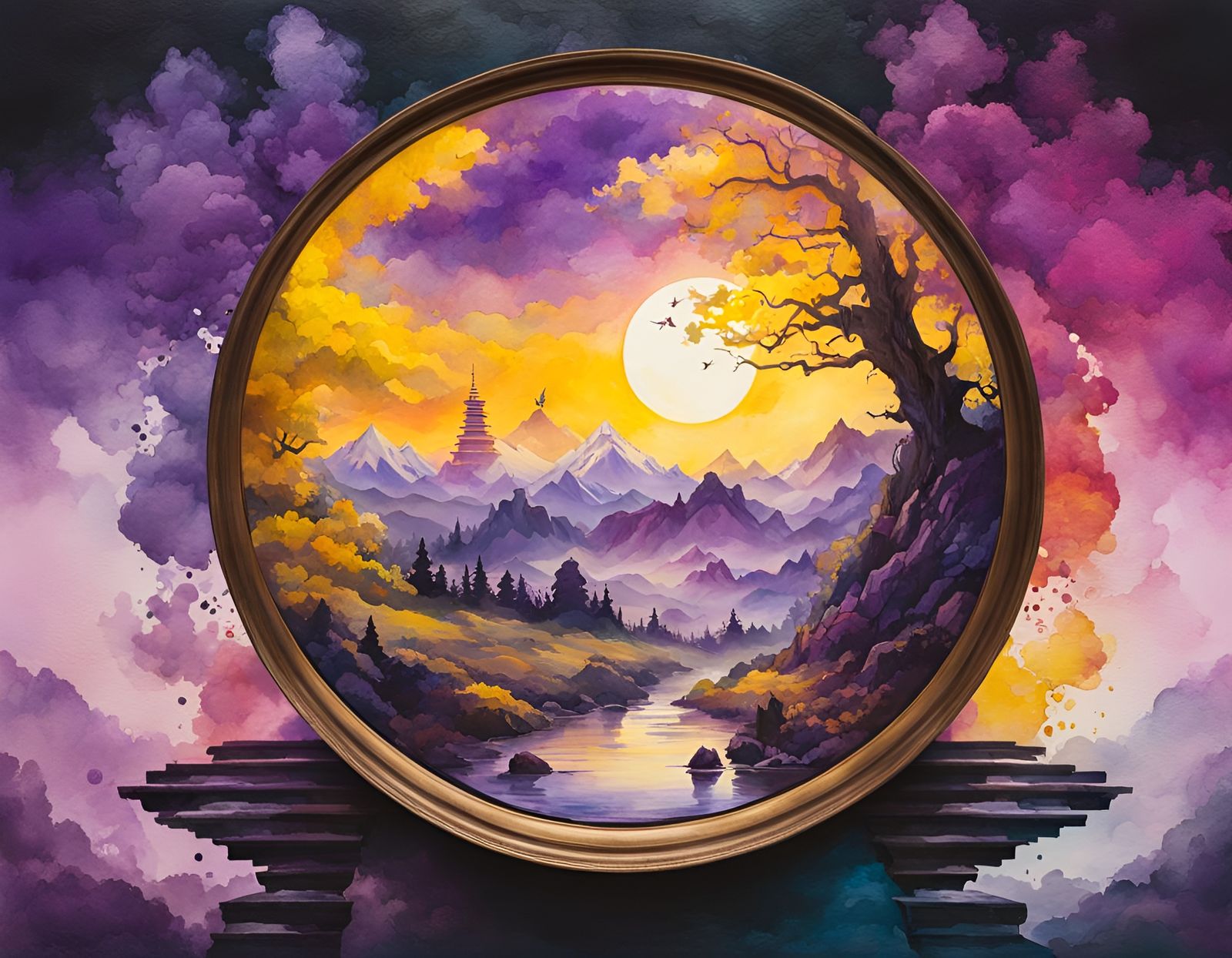 Psychedelic Double Exposure Splash Art in Ukiyo-e Style