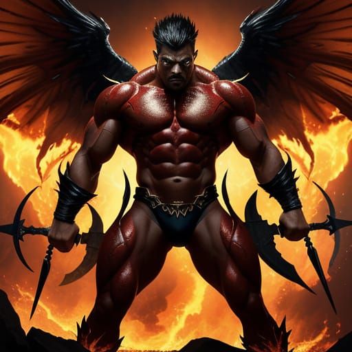 Fiery Winged Warrior with Trident: Digital Concept Art