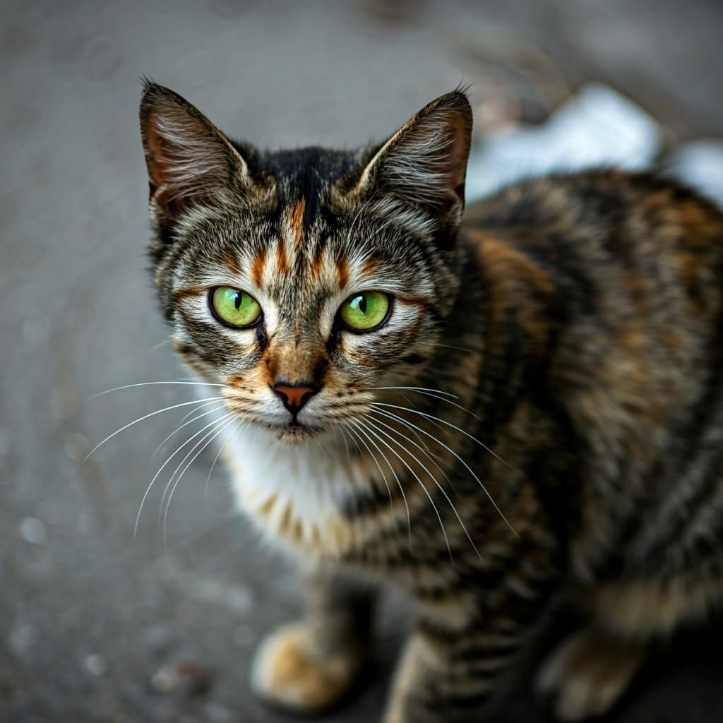 Dirty Tortoiseshell Calico Street Cat Portrait