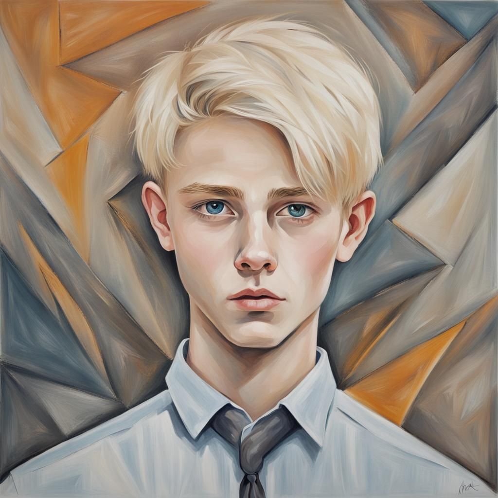 Blond Boy Portrait in Abstract Style
