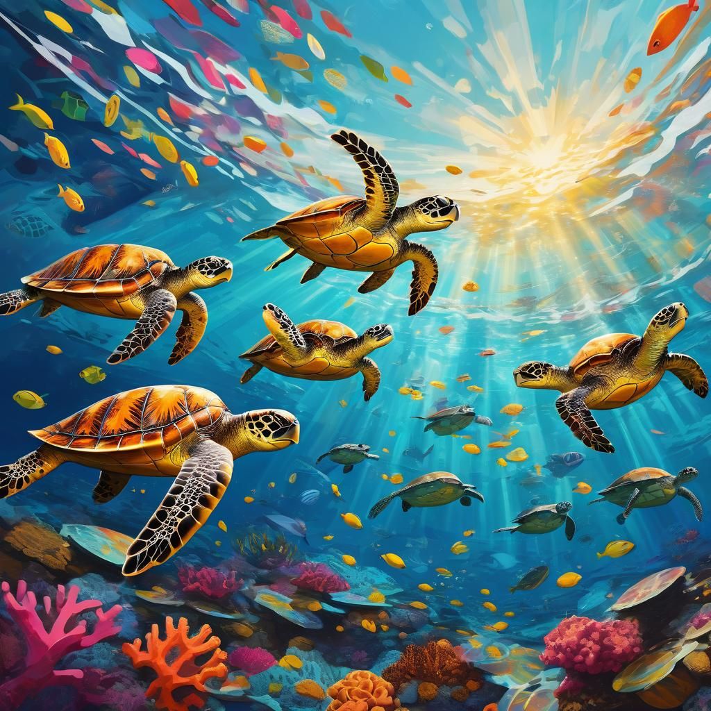 Geometric Sea Turtles in Pop Art Style