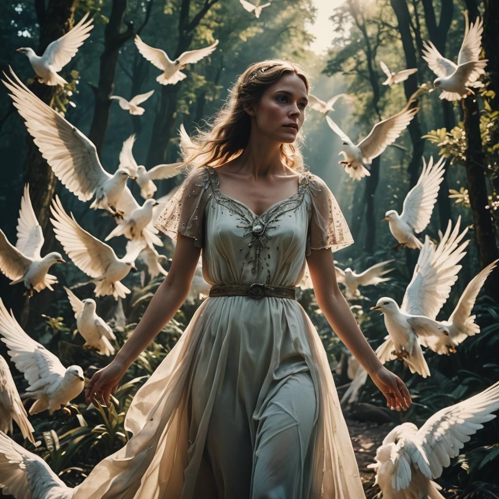 Fairy Woman Strolls Dreamily in Paradise