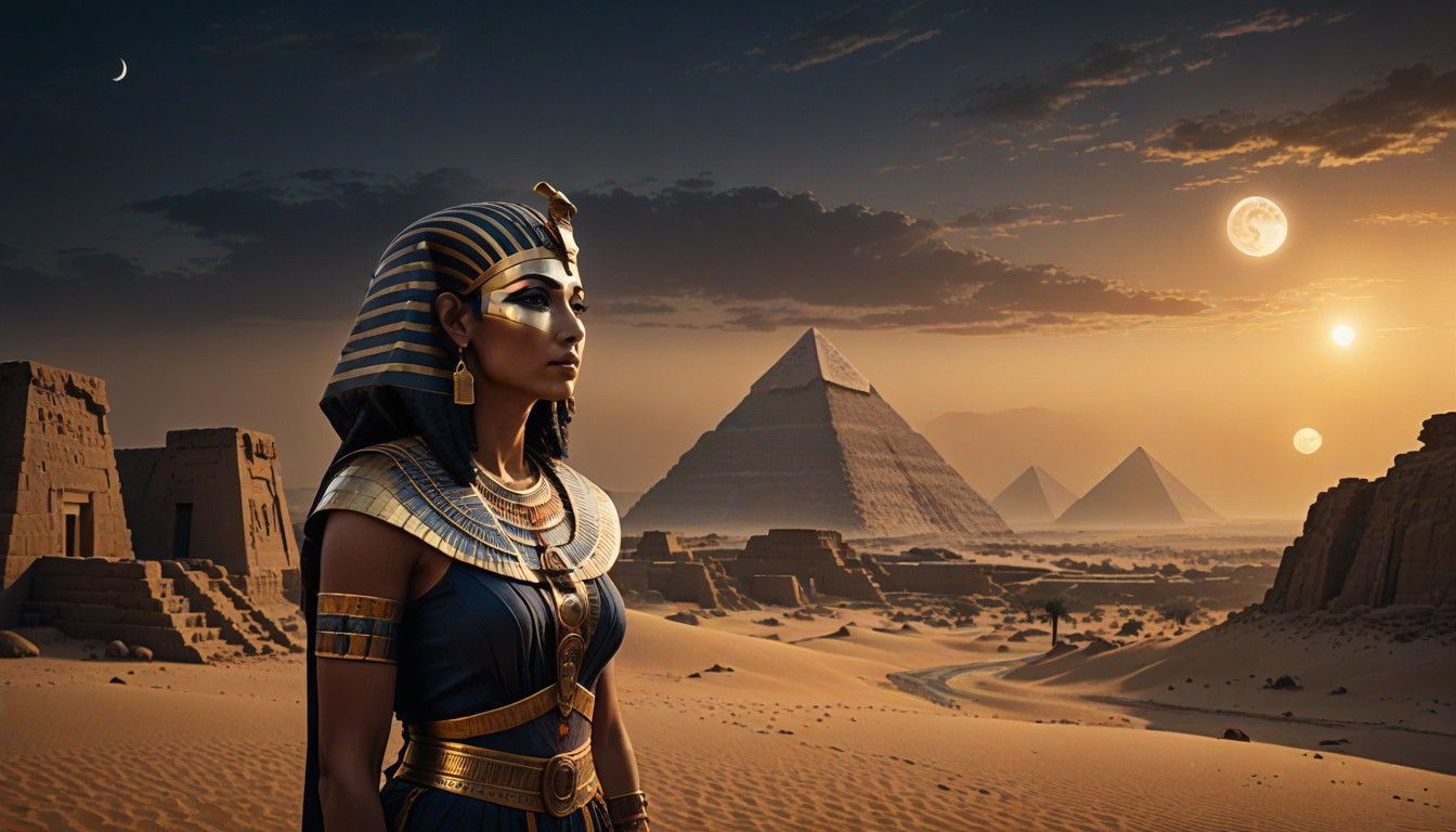 Ancient Pharaoh Woman Shines in Golden Light Under Mesmerizi...