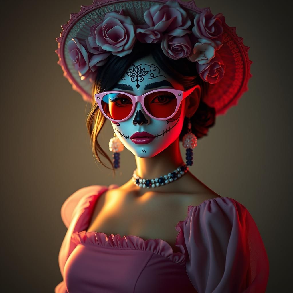 Modern Catrina: Venezuelan Woman in Floral Skull Makeup