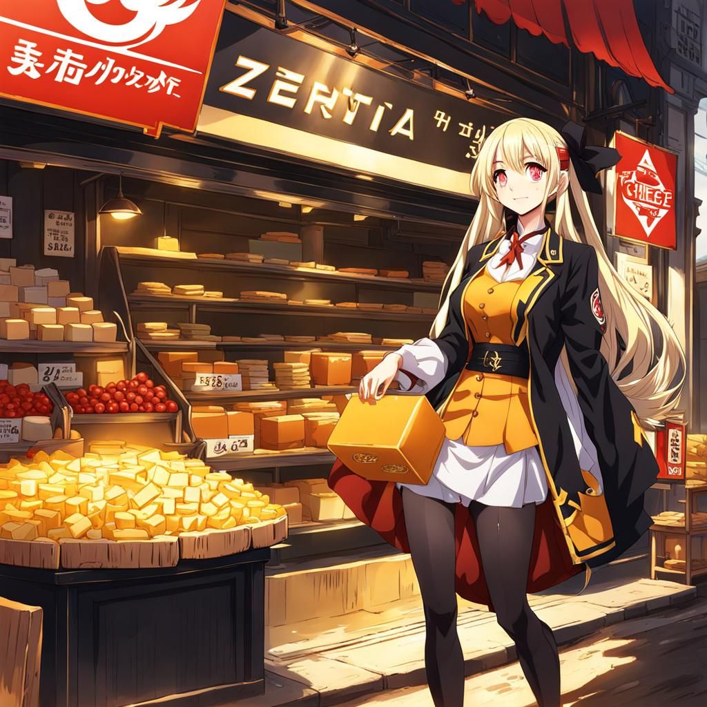 Anime Girl Made of Cheese in Key Visual Style