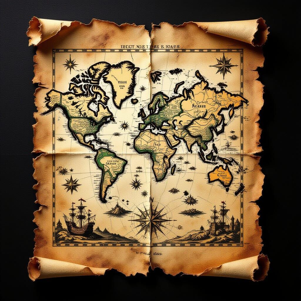 Ancient Map on Weathered Parchment in Rembrandt Style