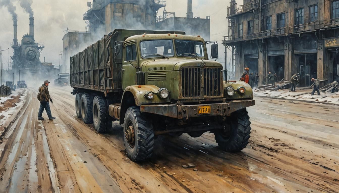 Soviet Workers Arriving at Steel Mill: Art Deco Monument