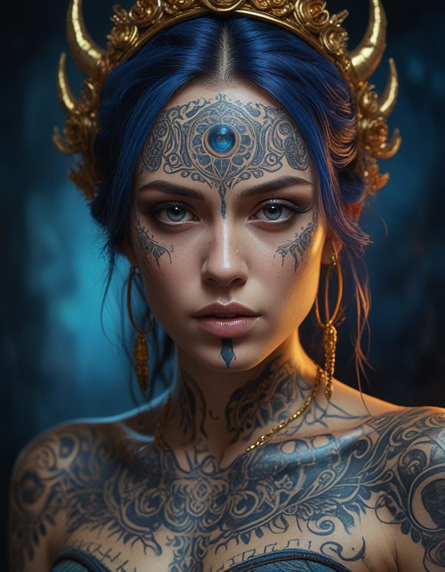 Dramatic Demonic Goddess in Vibrant Costume