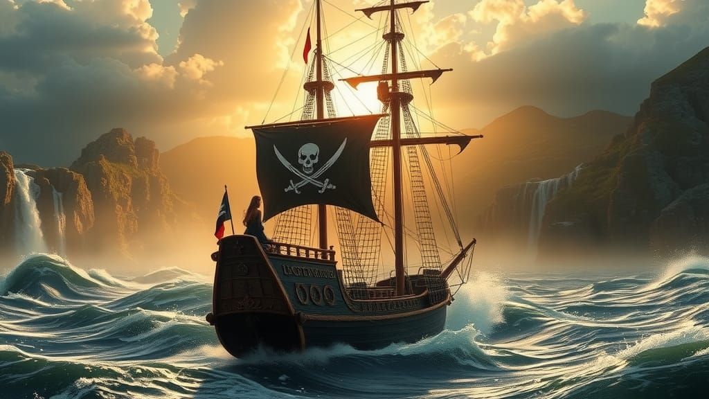 Pirate Captain Navigating Stormy Seas in Baroque Style