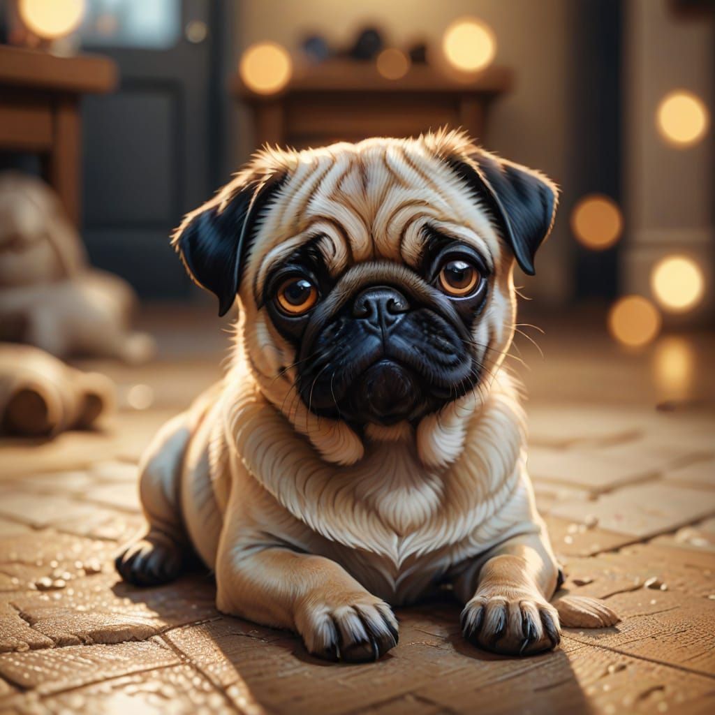 Adorable Cartoon Pug Illustration in Macro Photography