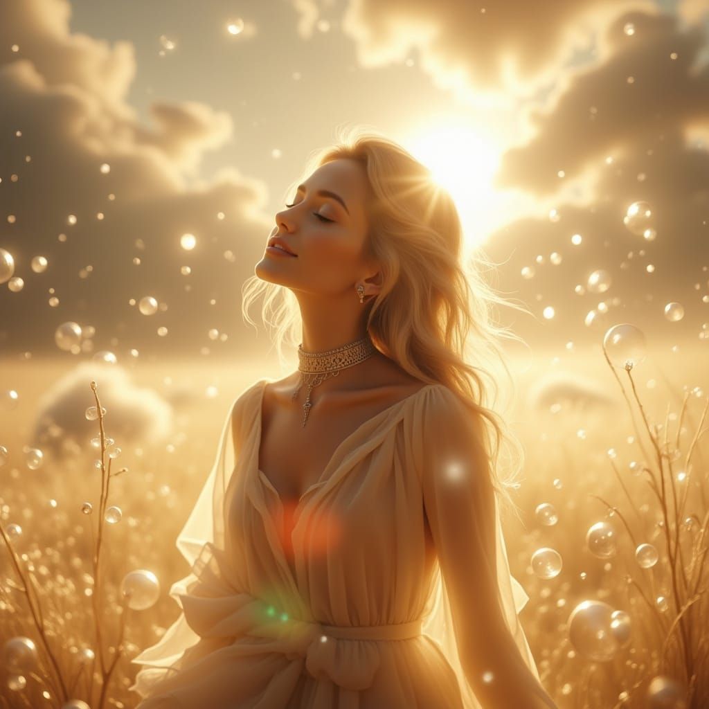 Ethereal Woman Basks in Soft Radiant Light