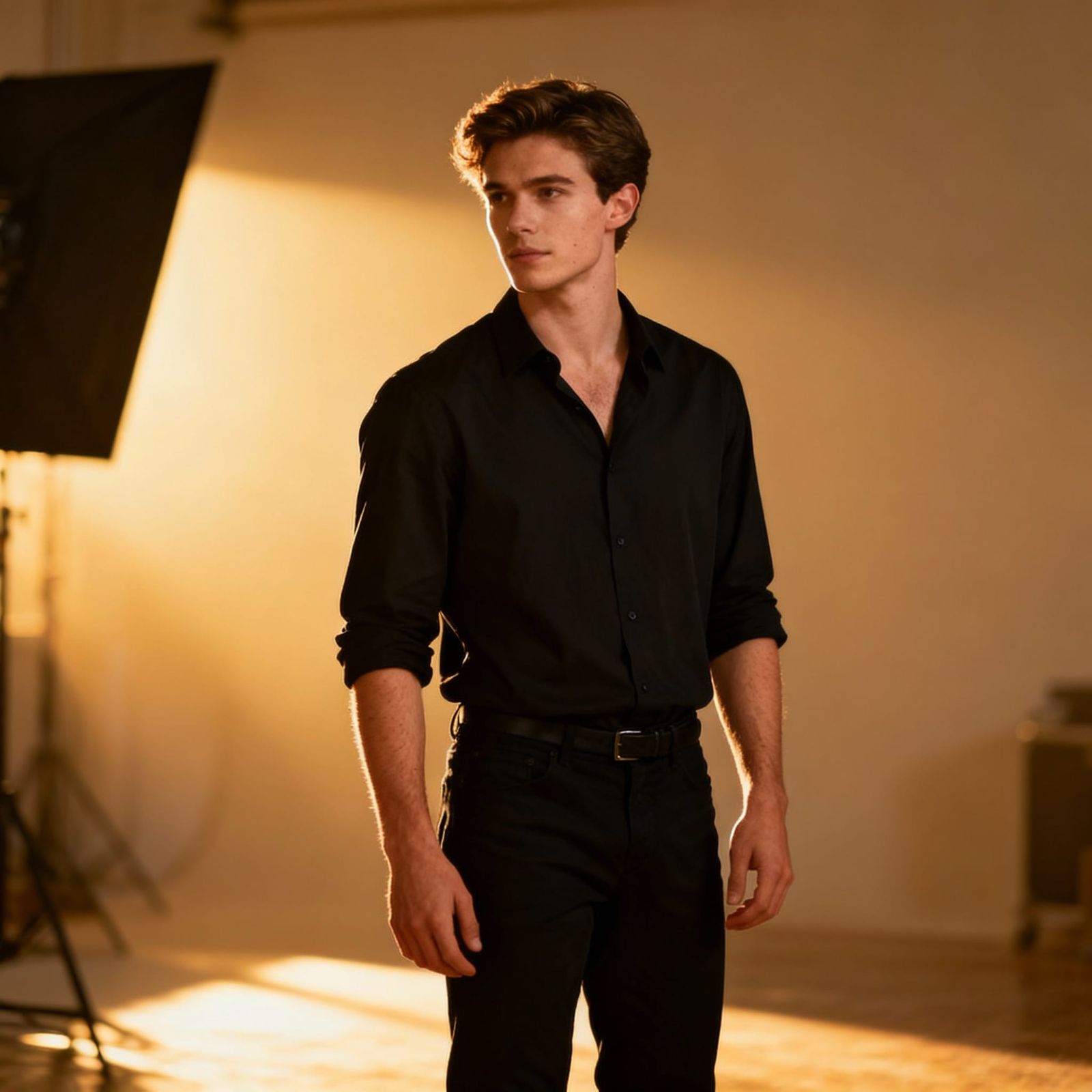 Handsome Man in Black Outfit, Photorealistic Studio Shot