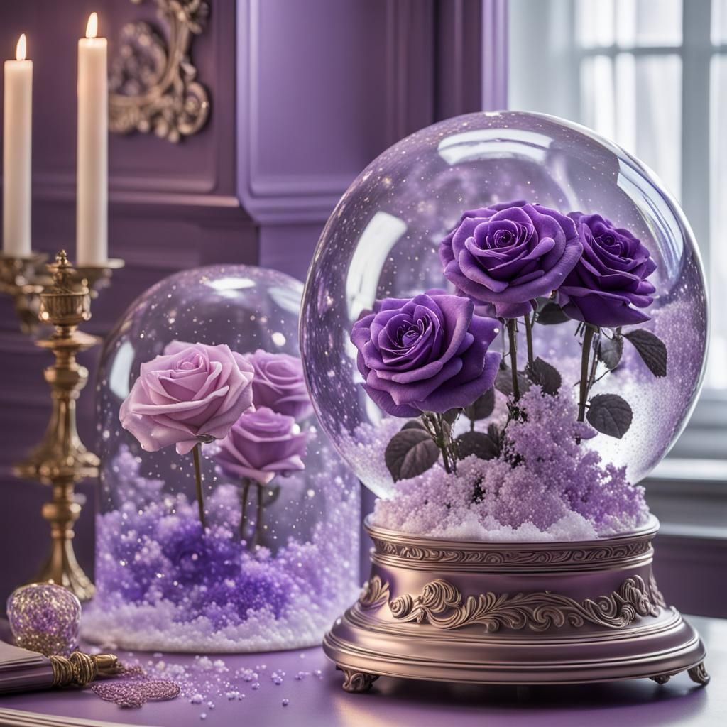 Holographic Purple Roses in Snowglobe
