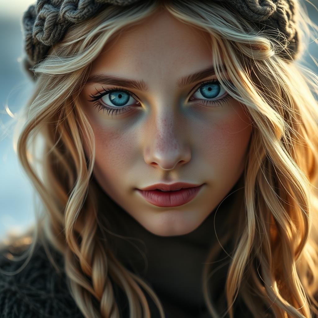 Nordic Witch Portrait with Blonde Hair and Blue Eyes