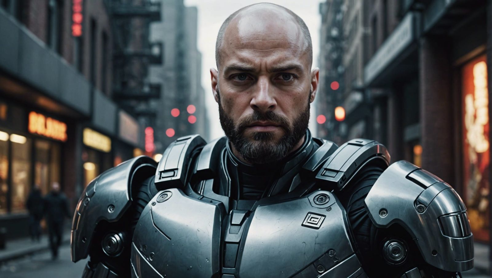 Cyborg with Beard and Silver Eyes: Digital Painting