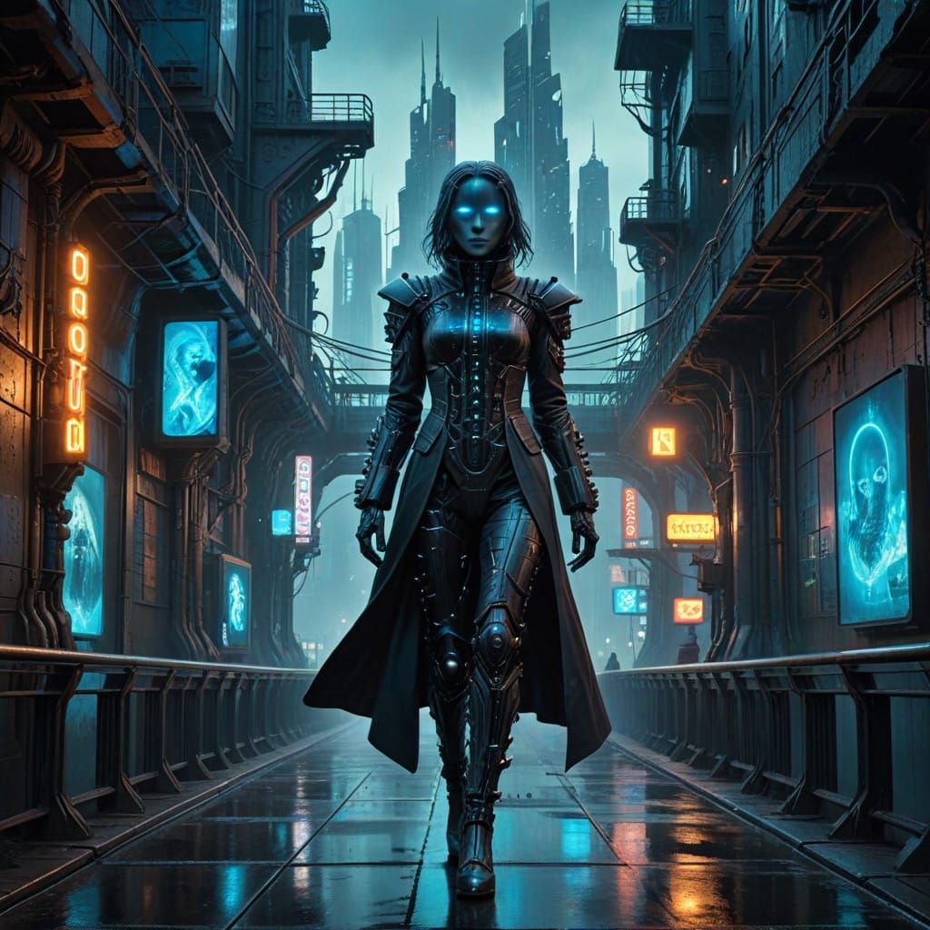 Cyborg Amidst Futuristic Utopia