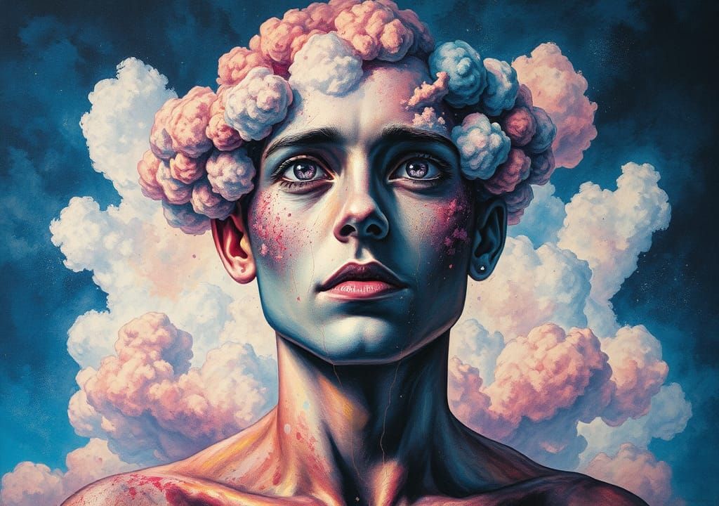 Sky Avatar Face Formation in Clouds, Alcohol Ink