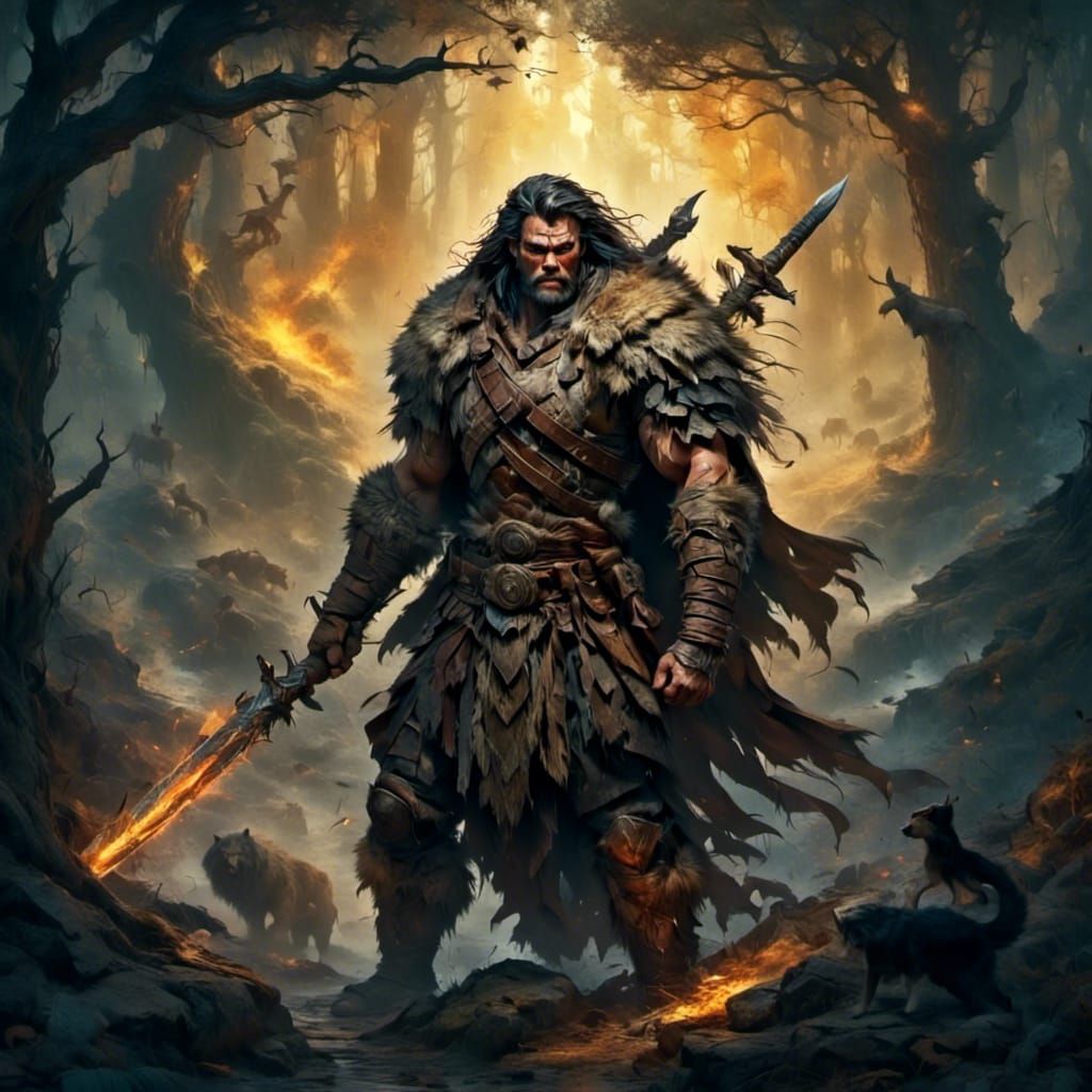 Barbarian Warrior in Misty Forest Concept Art