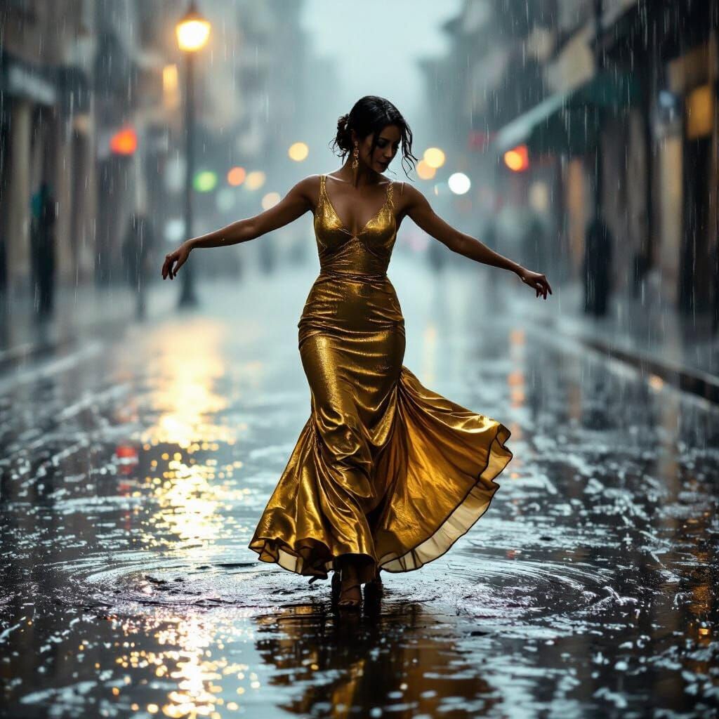 Elegant Tango Dancer in Stormy, Minimalist Scene