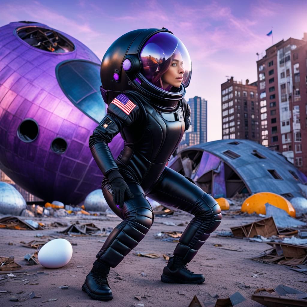 Astronaut Twerking in Abandoned City: Photorealistic Image