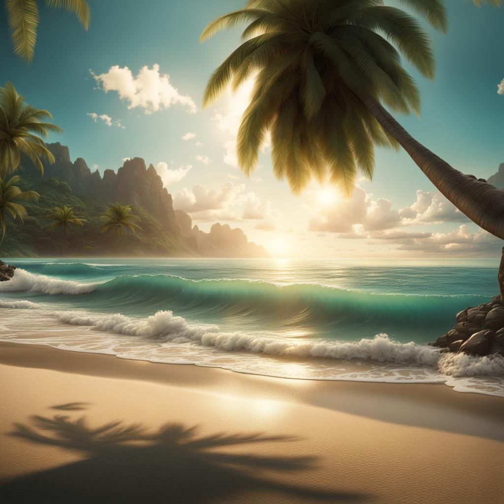 Tropical Beach with Aqua Waves: Digital Matte Painting