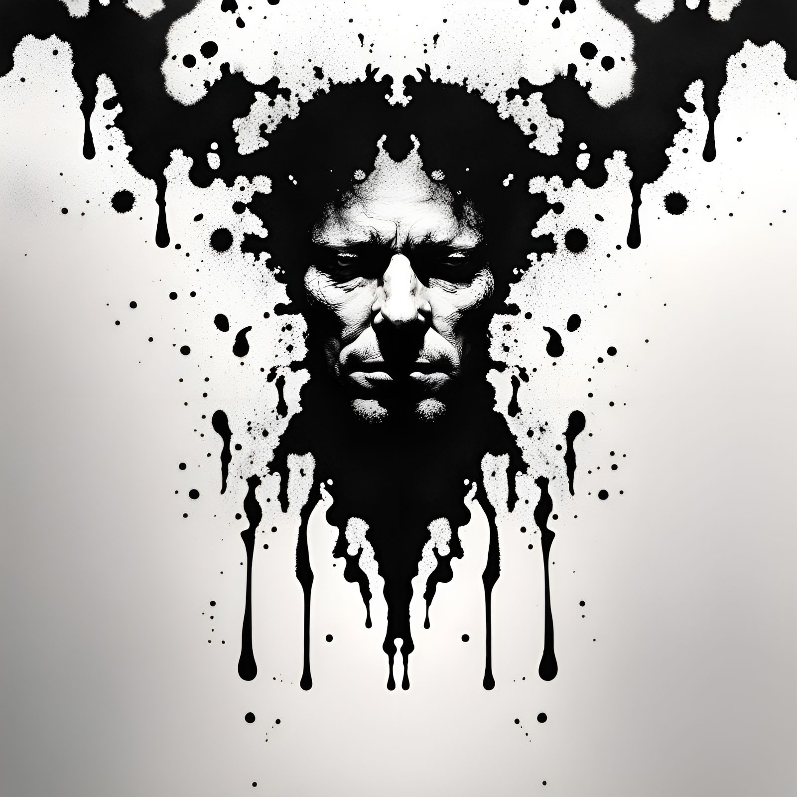 Abstract Ink Splatter Rorschach Test in Black and White