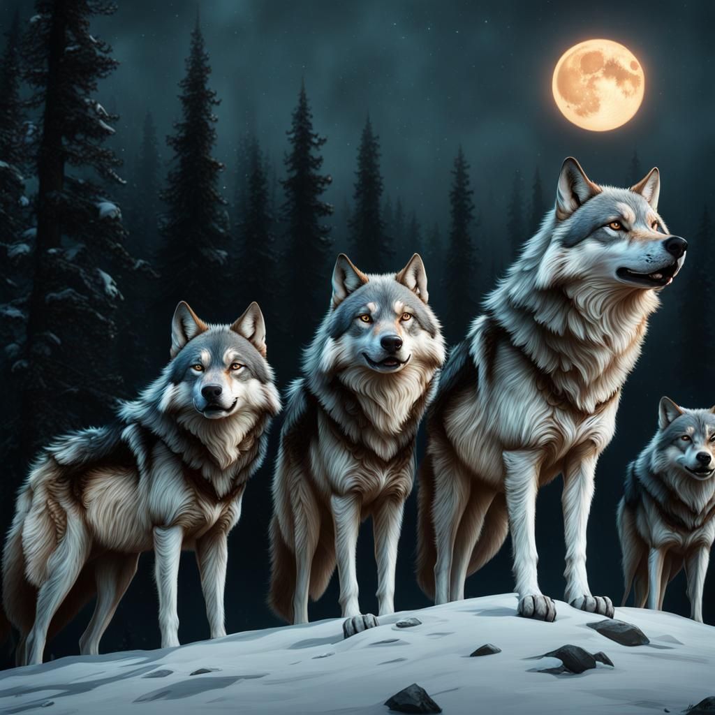 Wolves Howling at Moon: Detailed Fantasy Art