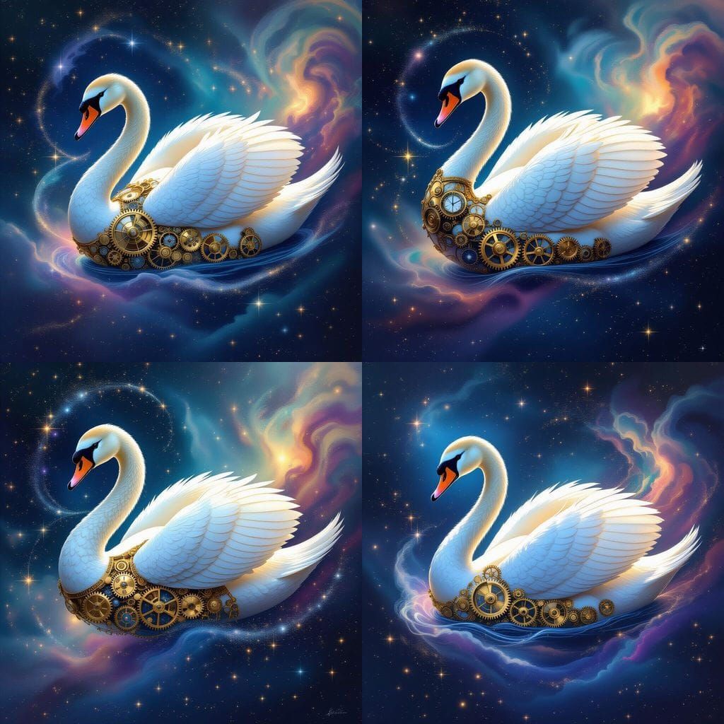 Steampunk Swan on Cosmic Nebula